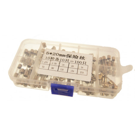 Zestaw 10 rodzajów bezpieczników szklannych 100szt.