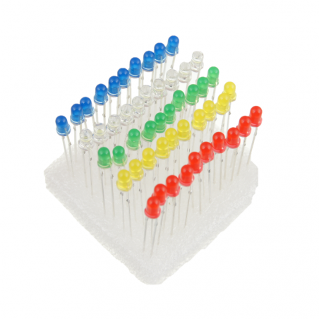 Zestaw LED 3mm 5 kolorów przewlekane 50szt.