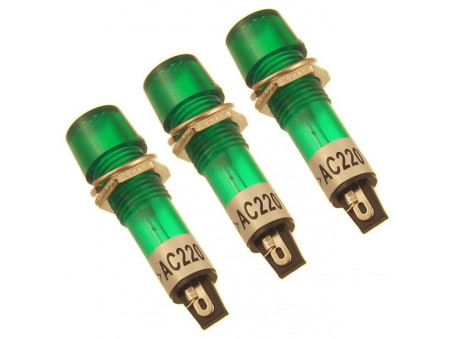 Kontrolka zasilania 10mm XD10-3 zielona 220V 3 szt.