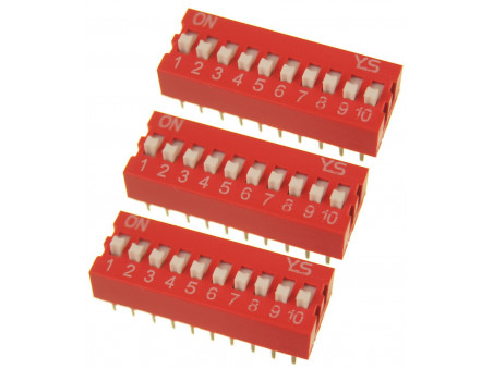 DS-10 DIP SWITCH 10 pozycyjny czerwony 3 szt.