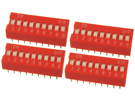 DS-09 DIP SWITCH 9 pozycyjny czerwony 4 sztuki
