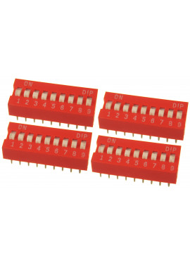 DS-09 DIP SWITCH 9 pozycyjny czerwony 4 sztuki